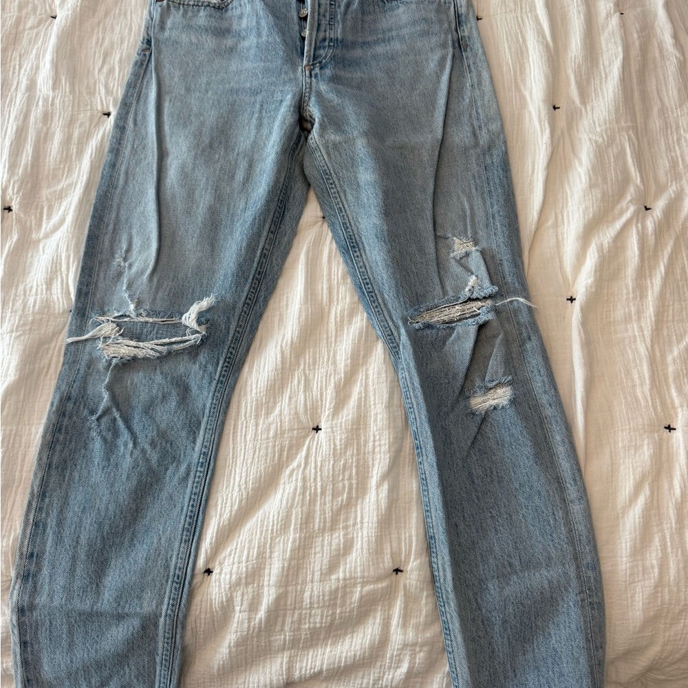 Agolde Light Blue Distressed Straight Leg Jeans